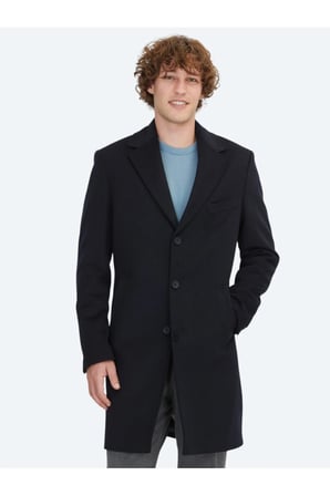 Lacivert Regular Fit Kruvaze Yaka Casual Dokuma Palto