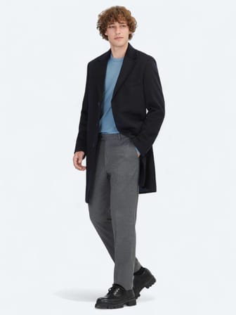 Lacivert Regular Fit Kruvaze Yaka Casual Dokuma Palto