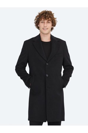 Siyah Regular Fit Kruvaze Yaka Casual Dokuma Palto