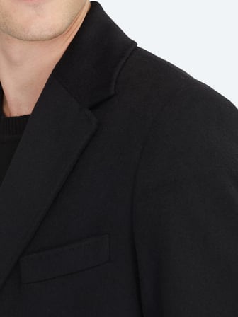 Siyah Regular Fit Kruvaze Yaka Casual Dokuma Palto