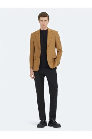 Deve Tüyü Düz Modern Fit Yün Karışımlı Ceket