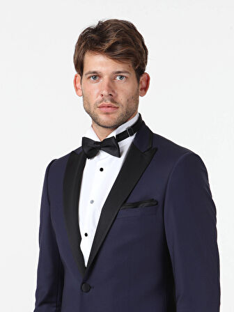 Saks Slim Fit Kruvaze Yaka Dokuma Smokin Takım Elbise