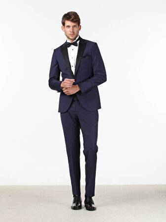 Saks Slim Fit Kruvaze Yaka Dokuma Smokin Takım Elbise