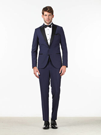 Saks Slim Fit Kruvaze Yaka Dokuma Smokin Takım Elbise