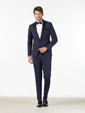 Saks Slim Fit Kruvaze Yaka Dokuma Smokin Takım Elbise