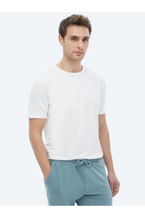 Beyaz Pamuk Karışımlı T-Shirt