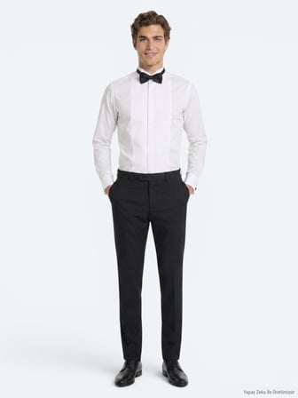 Beyaz Düz Slim Fit Duble Manşet Smokin Gömlek