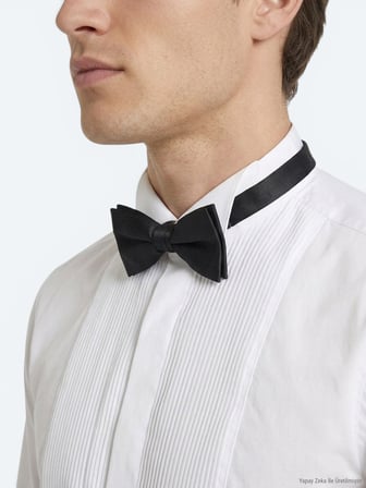 Beyaz Düz Slim Fit Duble Manşet Smokin Gömlek