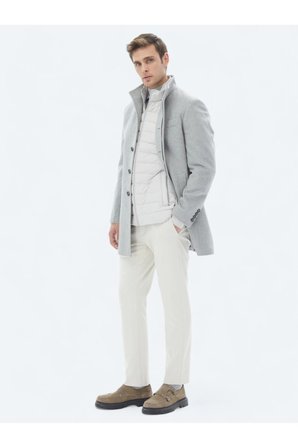 Gri Regular Fit Casual Dokuma Palto