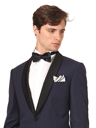 Saks Düz Modern Fit Şal Yaka Dokuma Smokin Takım Elbise