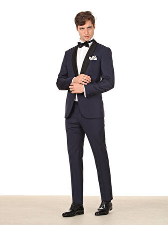 Saks Düz Modern Fit Şal Yaka Dokuma Smokin Takım Elbise