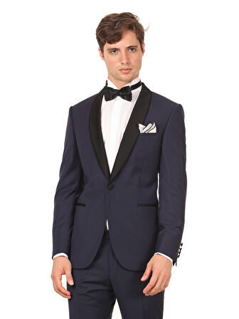 Saks Düz Modern Fit Şal Yaka Dokuma Smokin Takım Elbise