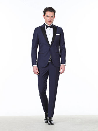 Saks Düz Slim Fit Kruvaze Yaka Dokuma Smokin Takım Elbise