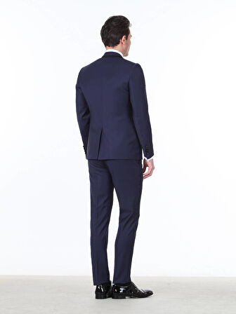 Saks Düz Slim Fit Kruvaze Yaka Dokuma Smokin Takım Elbise