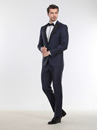 Saks Düz Slim Fit Kelebek Yaka Dokuma Smokin Takım Elbise