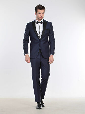 Saks Düz Slim Fit Kelebek Yaka Dokuma Smokin Takım Elbise