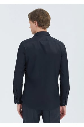 Siyah Düz Slim Fit Uzun Dokuma Klasik %100 Pamuk Gömlek
