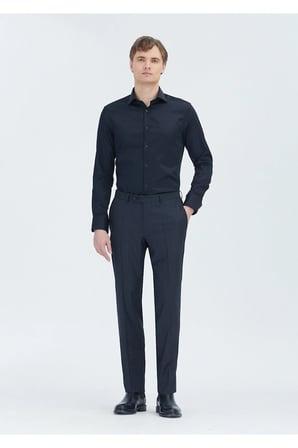 Siyah Düz Slim Fit Uzun Dokuma Klasik %100 Pamuk Gömlek