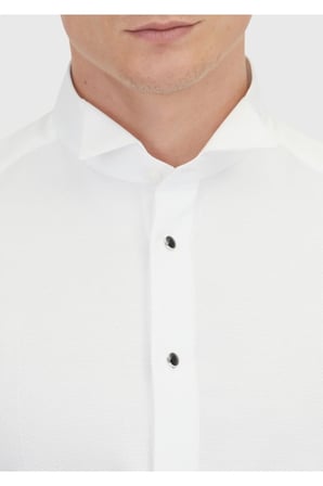 Beyaz Slim Fit Düz Manşet Smokin Gömlek