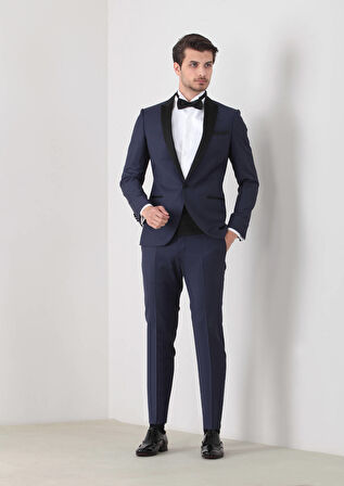 Saks Fashion Slim Fit Kruvaze Yaka Dokuma Smokin Takım Elbise