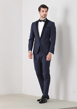 Saks Fashion Slim Fit Kruvaze Yaka Dokuma Smokin Takım Elbise