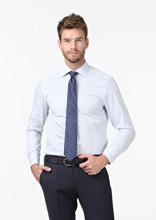 Açık Mavi Düz Regular Fit Dokuma Klasik Pamuk Karışımlı Gömlek