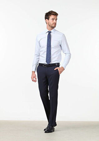 Açık Mavi Düz Regular Fit Dokuma Klasik Pamuk Karışımlı Gömlek