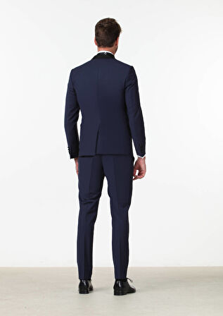 Saks Düz Fashion Slim Fit Kruvaze Yaka Dokuma Smokin Takım Elbise