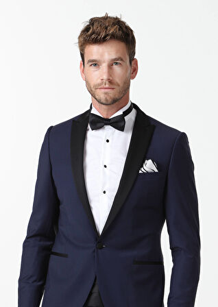 Saks Düz Fashion Slim Fit Kruvaze Yaka Dokuma Smokin Takım Elbise