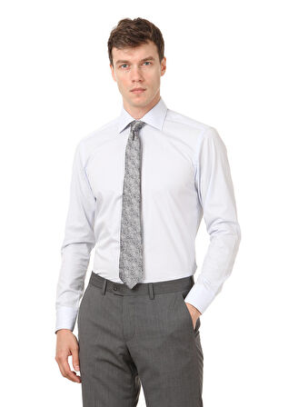 Açık Mavi Düz Regular Fit Dokuma Klasik Pamuk Karışımlı Gömlek