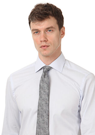 Açık Mavi Düz Regular Fit Dokuma Klasik Pamuk Karışımlı Gömlek