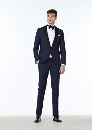 Saks Düz Fashion Slim Fit Kruvaze Yaka Dokuma Smokin Takım Elbise