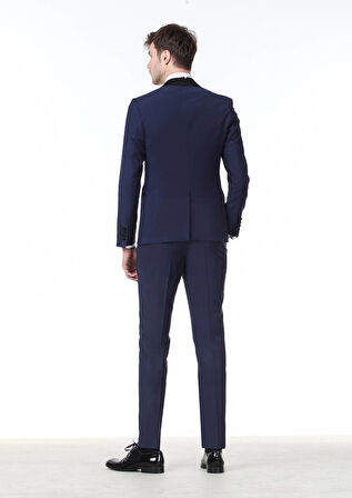 Saks Düz Fashion Slim Fit Kruvaze Yaka Dokuma Smokin Takım Elbise