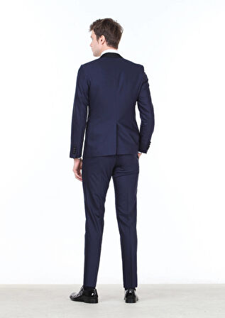 Saks Düz Fashion Slim Fit Kruvaze Yaka Dokuma Smokin Takım Elbise