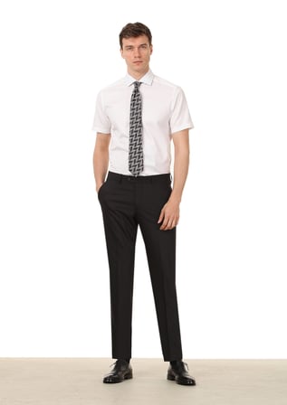 Siyah Düz Kumaş Modern Fit Klasik Yün Karışımlı Pantolon