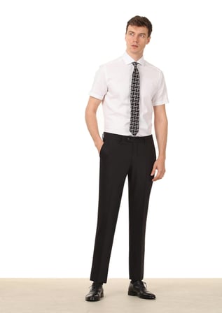 Siyah Düz Kumaş Modern Fit Klasik Yün Karışımlı Pantolon