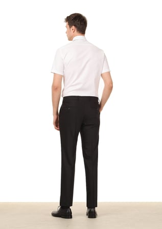 Siyah Düz Kumaş Modern Fit Klasik Yün Karışımlı Pantolon