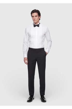 Beyaz Düz Slim Fit Duble Manşet Smokin Gömlek
