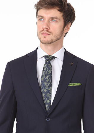 Lacivert Düz Modern Fit %100 Yün Takım Elbise