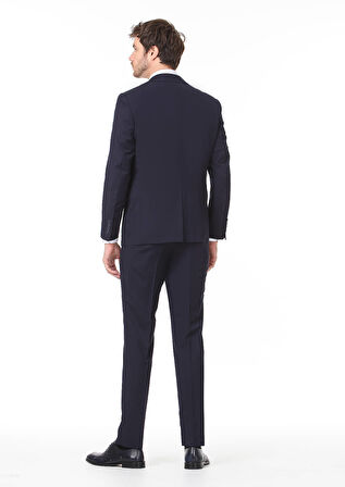 Lacivert Düz Modern Fit %100 Yün Takım Elbise