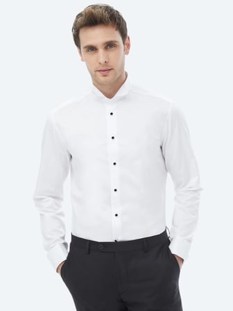 Beyaz Düz Slim Fit Dokuma Klasik %100 Pamuk Gömlek