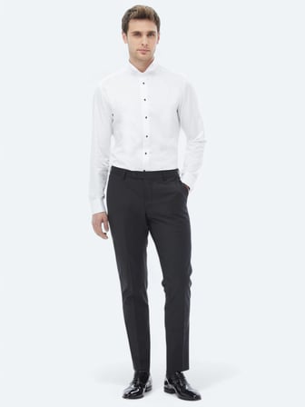 Beyaz Düz Slim Fit Dokuma Klasik %100 Pamuk Gömlek