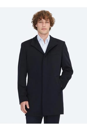 Lacivert Regular Fit Şal Yaka Casual Dokuma Palto