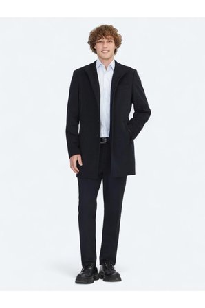 Lacivert Regular Fit Şal Yaka Casual Dokuma Palto