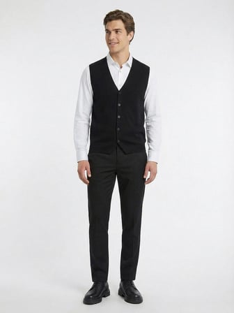 Siyah Regular Fit Casual Örme Triko Yelek