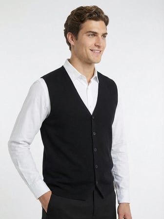Siyah Regular Fit Casual Örme Triko Yelek