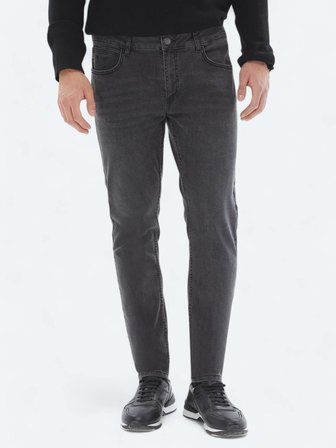 Koyu Gri Slim Fit Denim Pamuk Karışımlı Pantolon