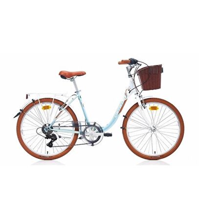 Carraro Juliana 26 Jant 7 Vites 43 Cm V-Fren Şehir Bisikleti - Beyaz-Turkuaz-Kahverengi