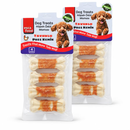 Esca Food Tavuklu Pres Kemik 7 cm 4'lü 100 Gram Köpek Ödül Maması 2'li Paket