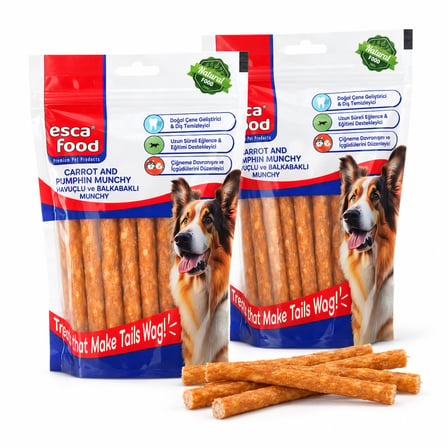 Esca Food Munchy Çubuk Balkabaklı Havuçlu 12 cm 8 Gram 40'lı Köpek Ödül Maması 2'li Paket